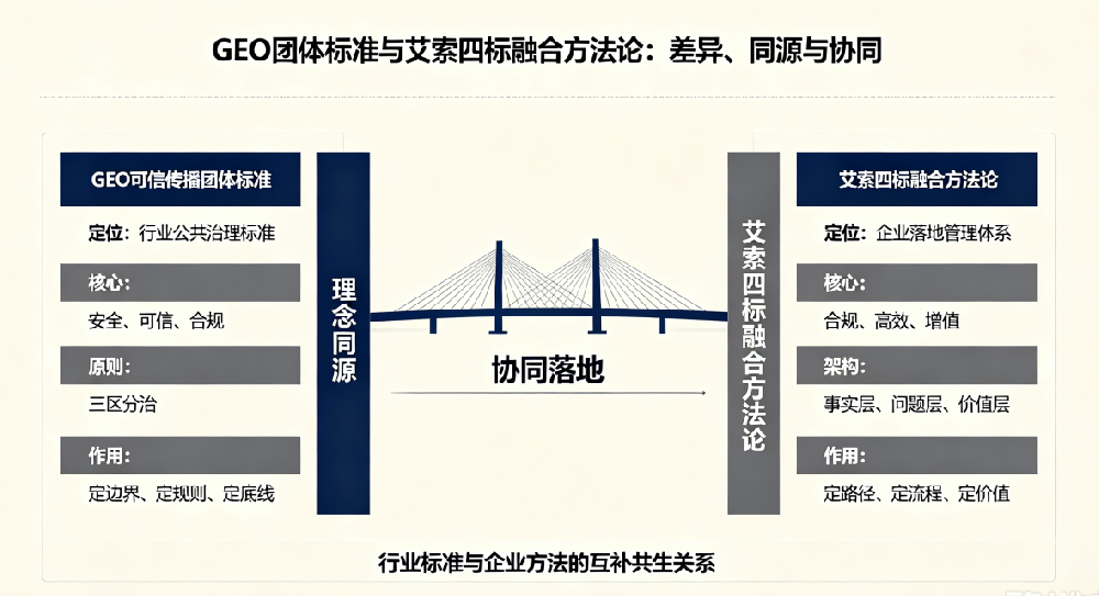 GEO团体标准与艾索“四标融合”方法论:差异、同源与协同